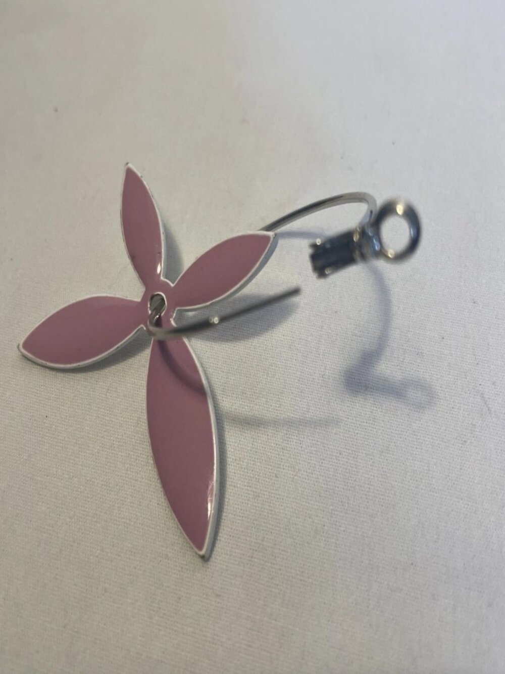 Pink Enamel Frangipani Flower Hoop Earrings Tropical Floral Charm Costume Jewelr - Picture 3 of 8